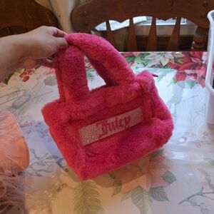 Juicy Couture Hot Pink Plush Mini Tote with Rhinestone Logo